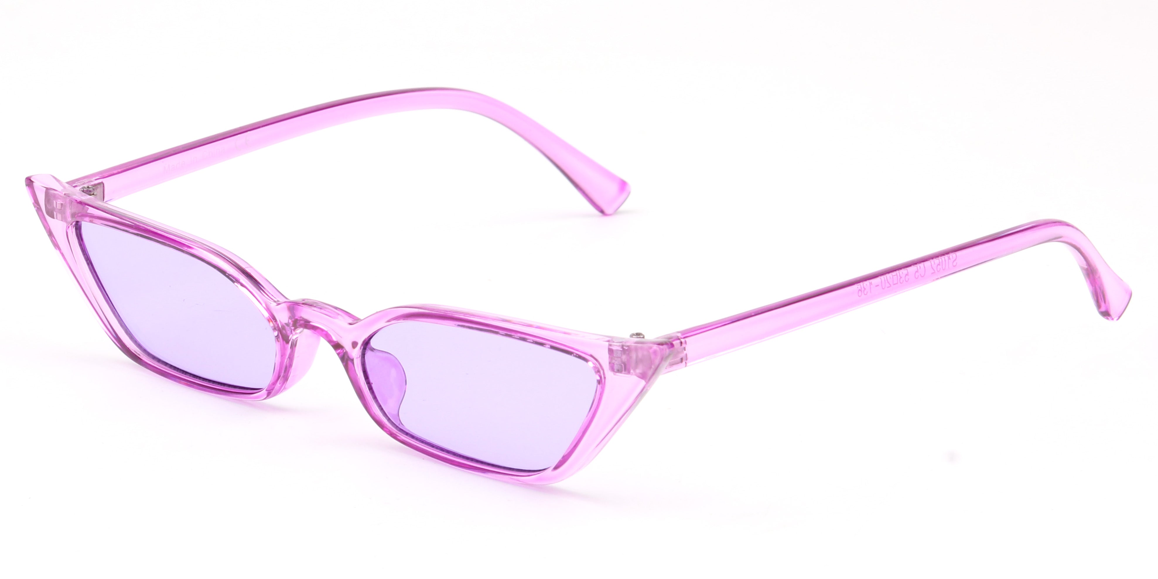 S1052 - Women Retro VINTAGE Slim Cat Eye Sunglasses Clear Purple/Purple