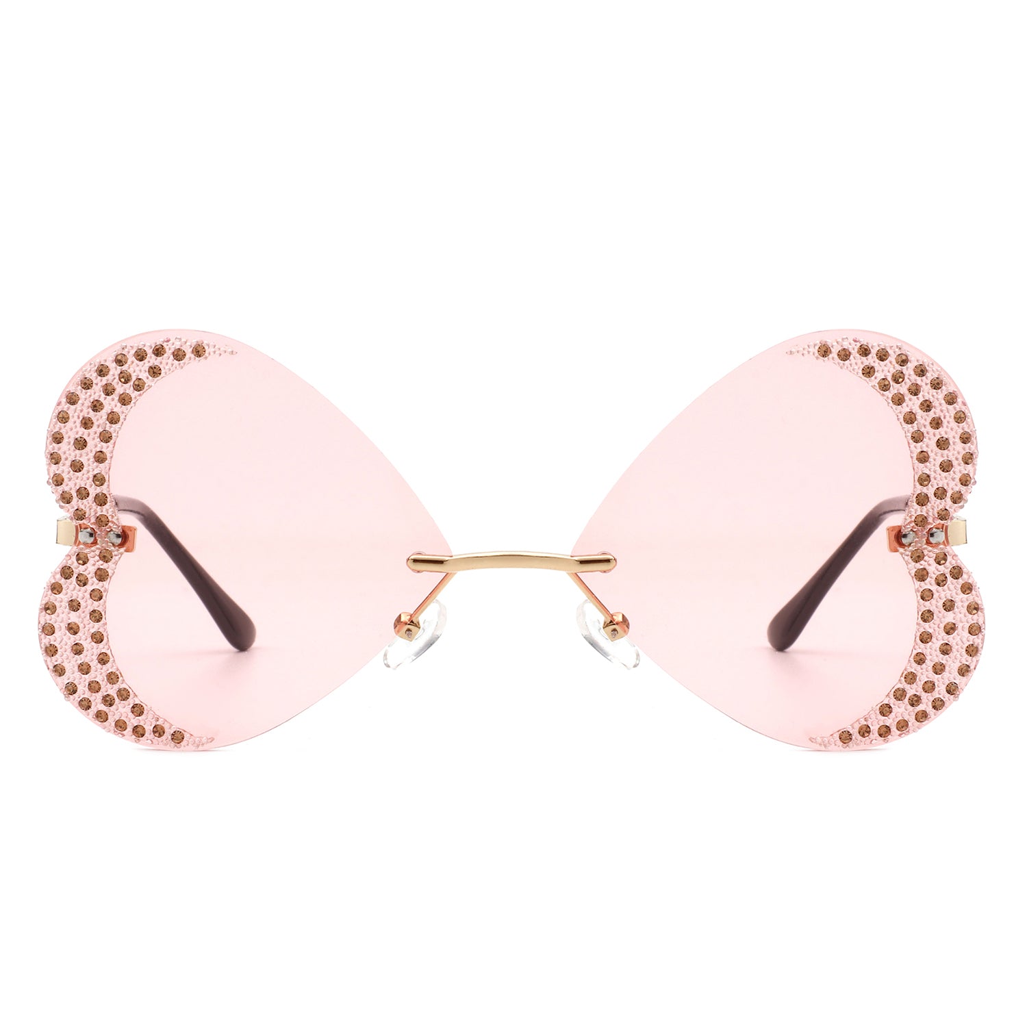 HW2030 - Rimless Butterfly Heart Shape Tinted FASHION Women SUNGLASSES