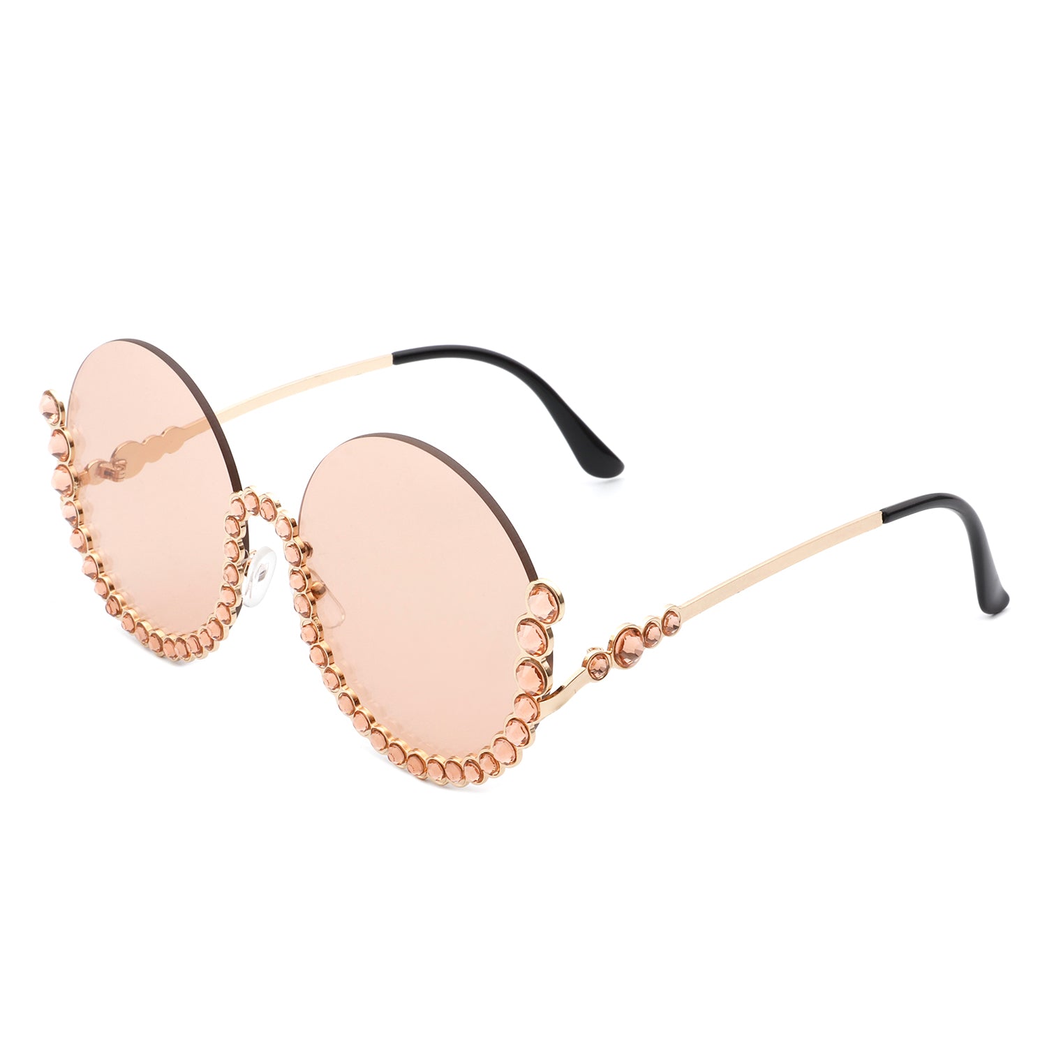 Women Circle Half Frame Oversize Rhinestone Fashion Round Sunglasses by IRIS FASHION SUNGLASSES