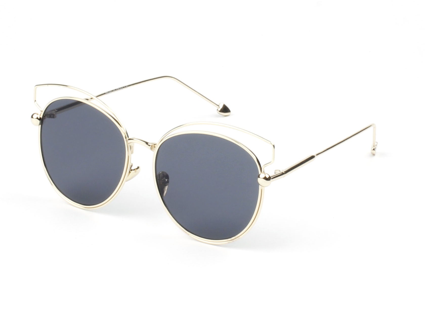 D64 - Women Round Cat Eye Fashion Sunglasses GOLD - Black