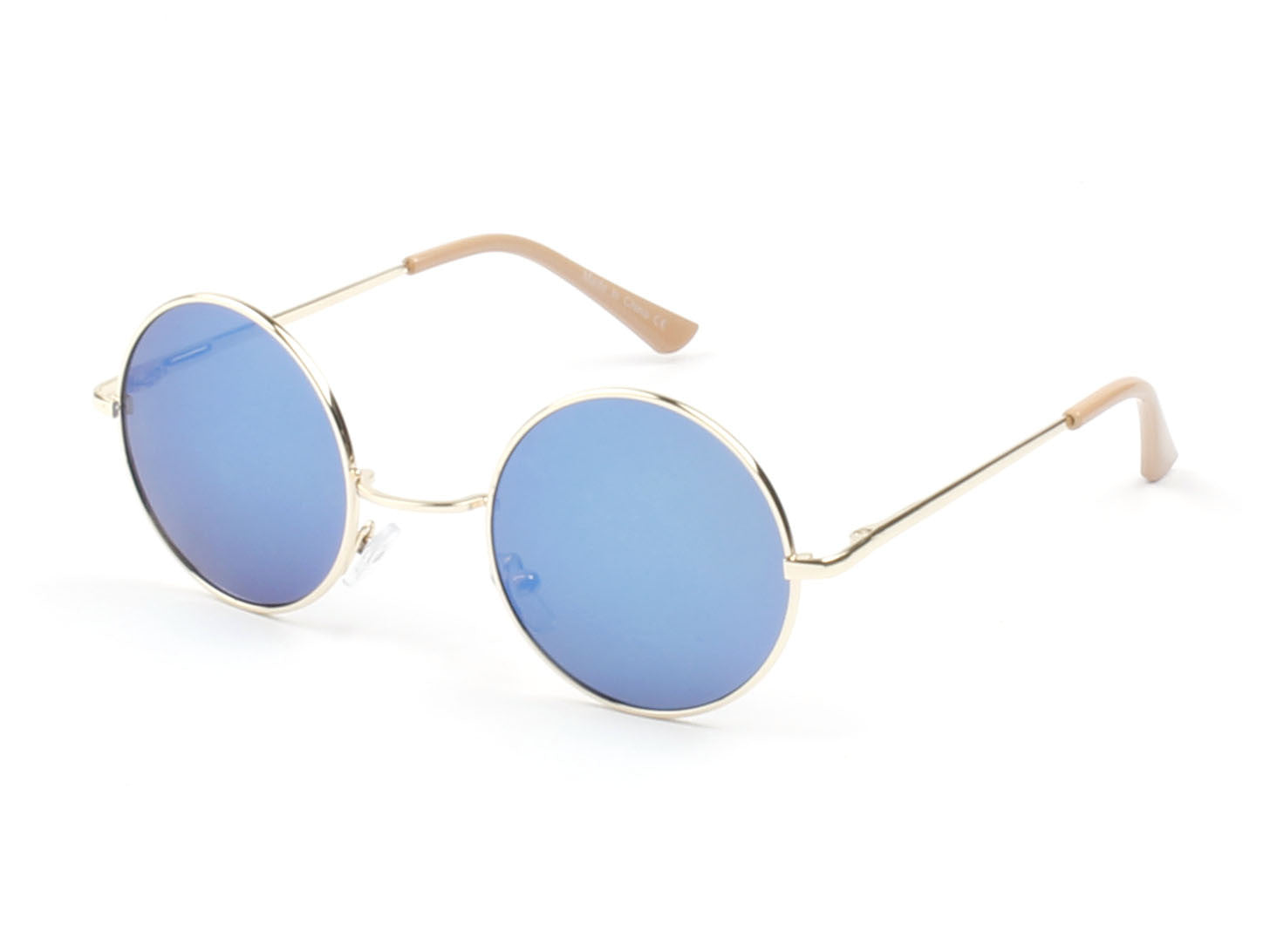 E10 - Retro Lennon-Inspired Circle Round Sunglasses Gold - Blue