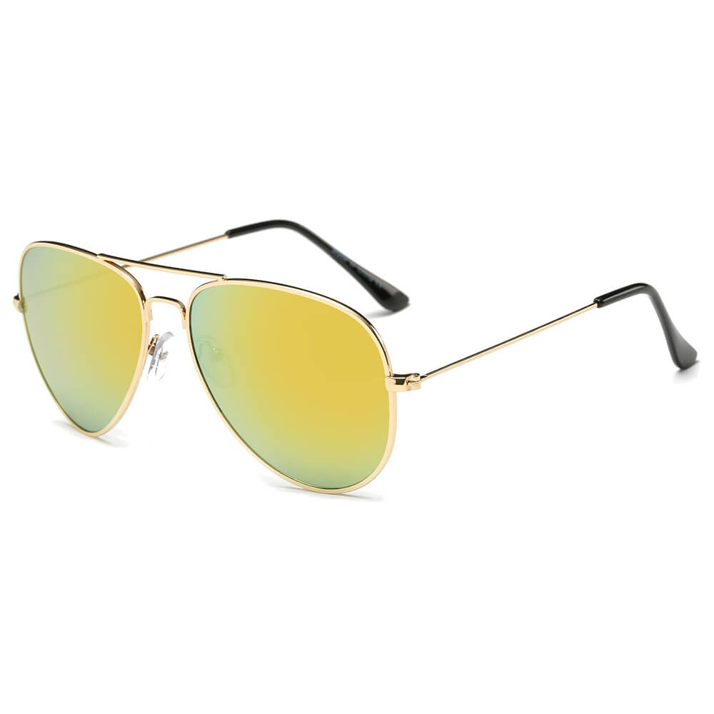 3026 - Classic Pilot Fashion Aviator Wholesale Sunglasses Gold - Peach Green