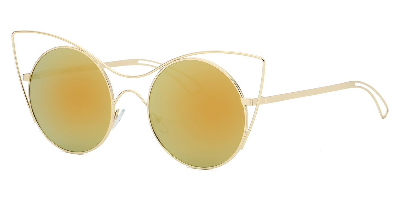 S2049 - Women Round High Pointed Cat Eye Sunglasses Mustard