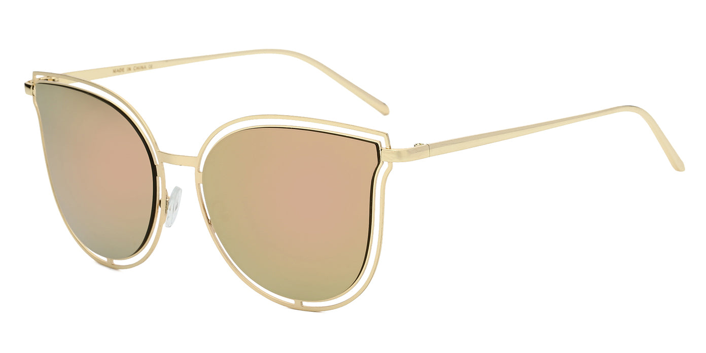 S2048 - Women Round Cat Eye Fashion Sunglasses Peach