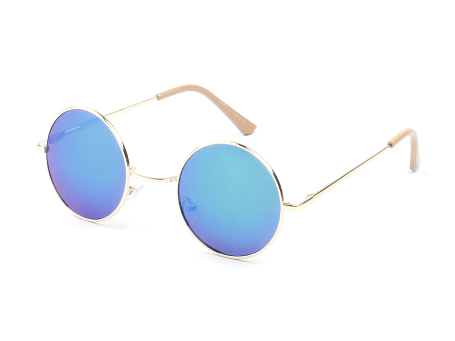 E10 - Retro Lennon-Inspired Circle Round Sunglasses Gold - Blue Violet