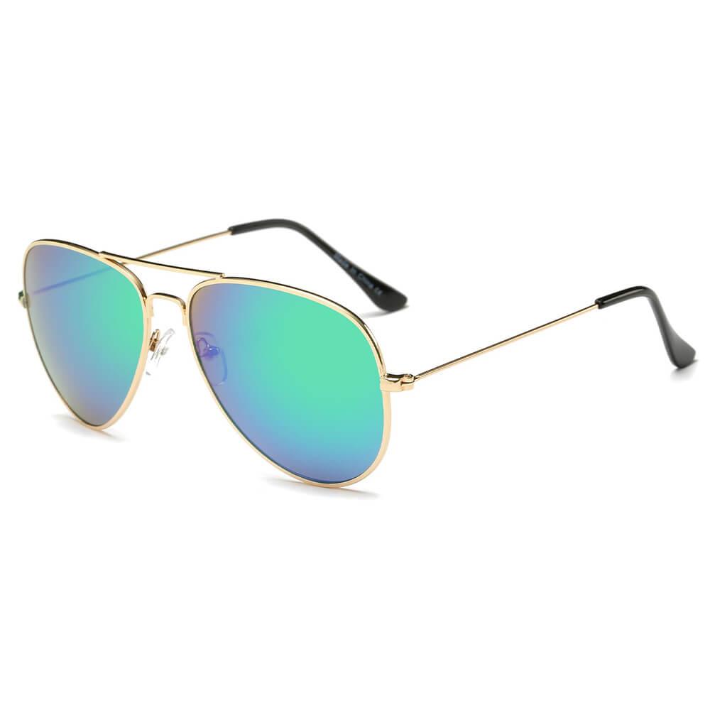 3026 - Classic Pilot Fashion Aviator Wholesale SUNGLASSES Gold - Violet Green