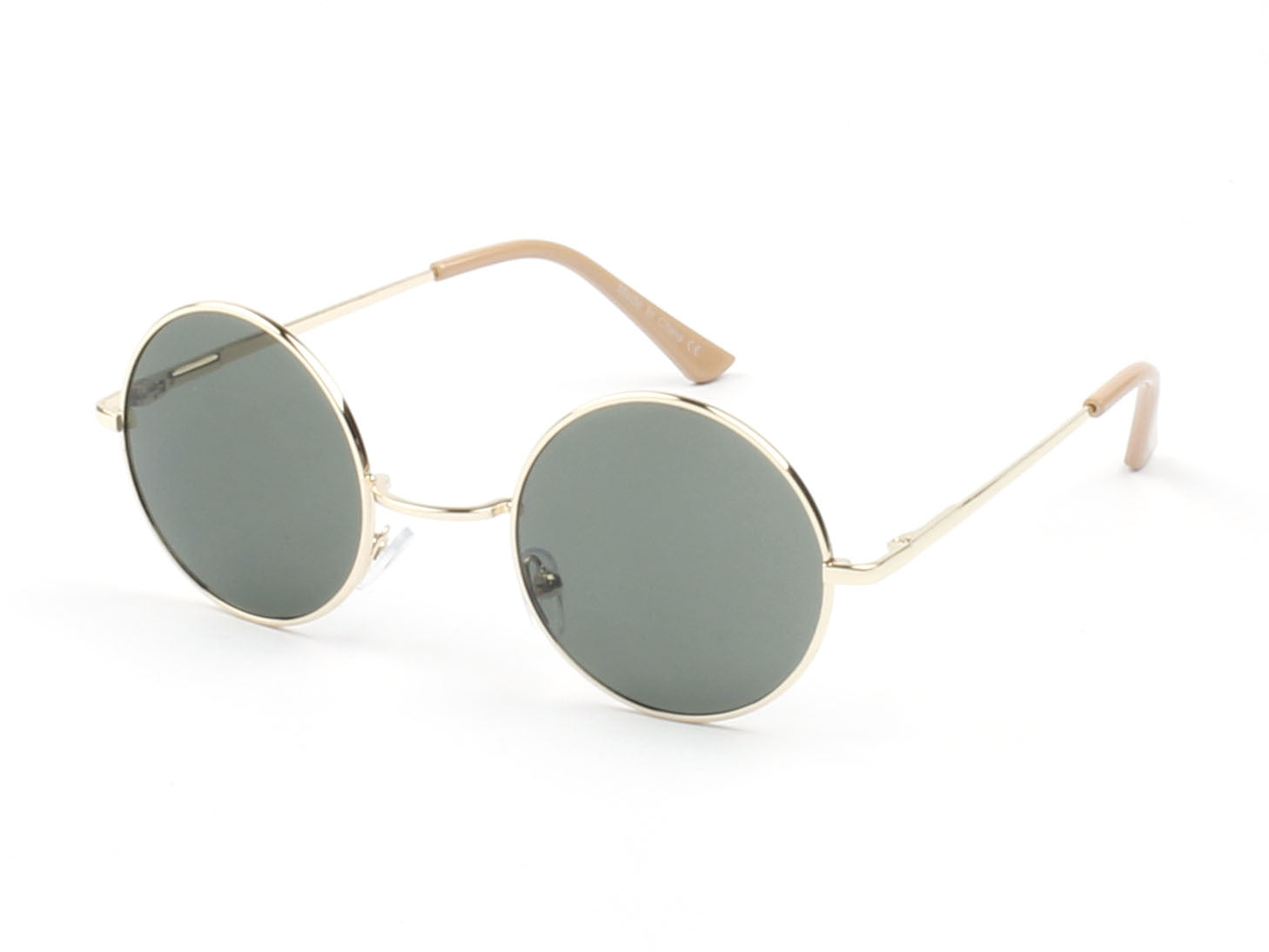 E10 - Retro Lennon-Inspired Circle Round Sunglasses Gold - Navy Green