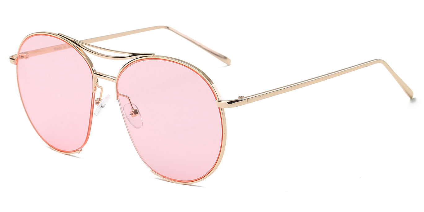 S2036 - Circle Oversize Tinted Lens Round Fashion Sunglasses Pink
