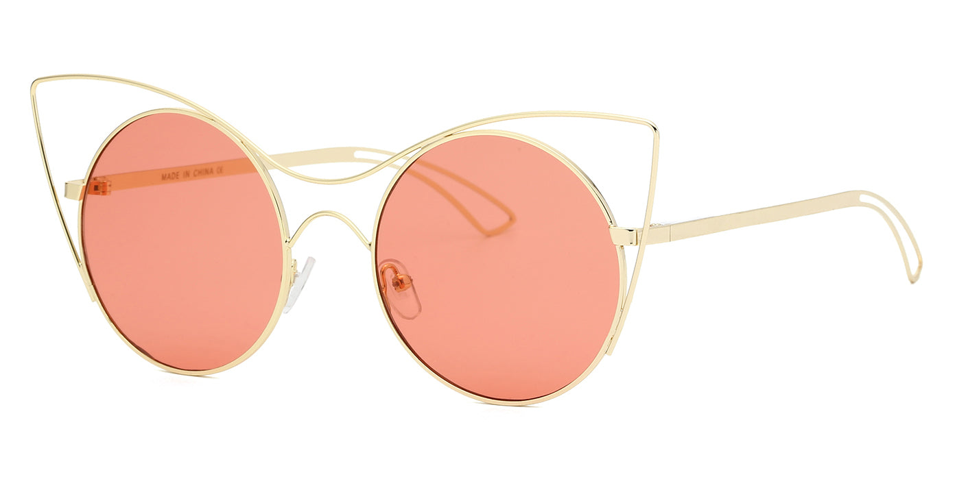 S2049 - Women Round High Pointed Cat Eye Sunglasses Orange