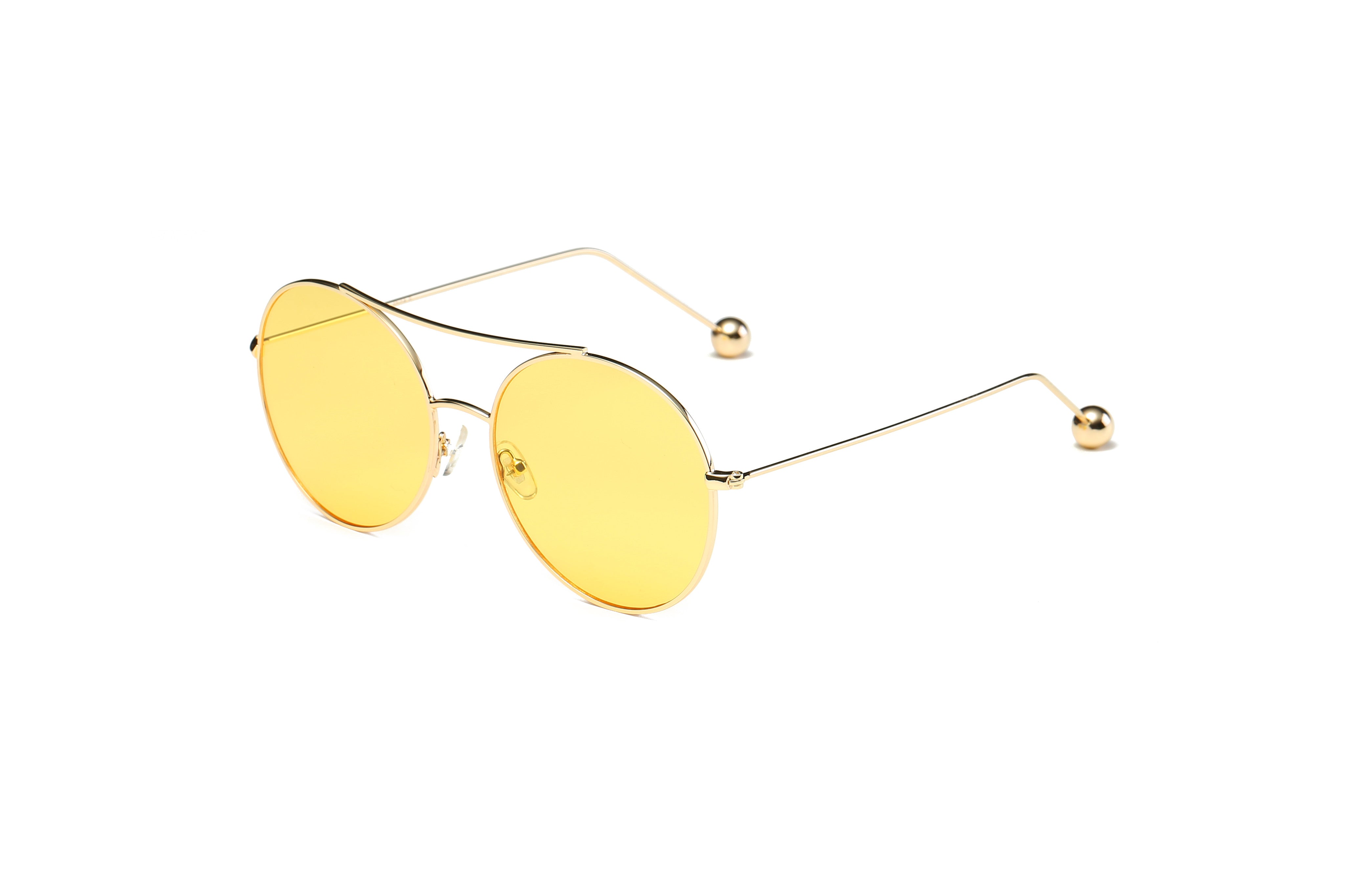 S1016 - Unisex Round Tinted Lens Sunglasses Yellow lens with gold FRAME