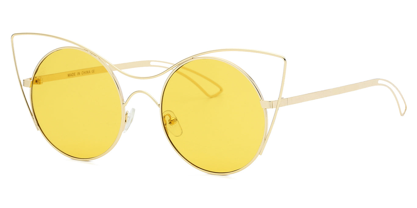 S2049 - Women Round High Pointed Cat Eye Sunglasses Yellow
