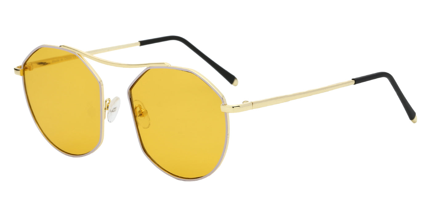 S2035 - Women Round Tinted Lens Sunglasses Yellow