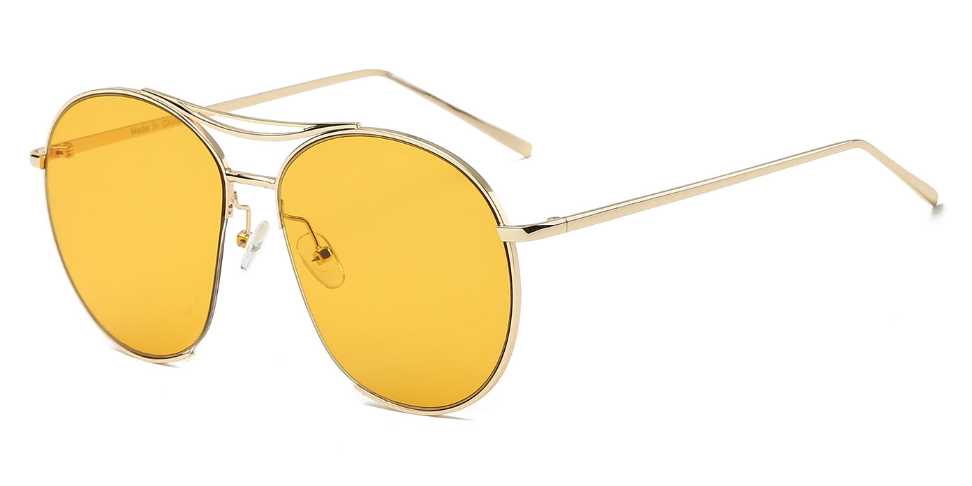 S2036 - Circle Oversize Tinted Lens Round Fashion Sunglasses Yellow