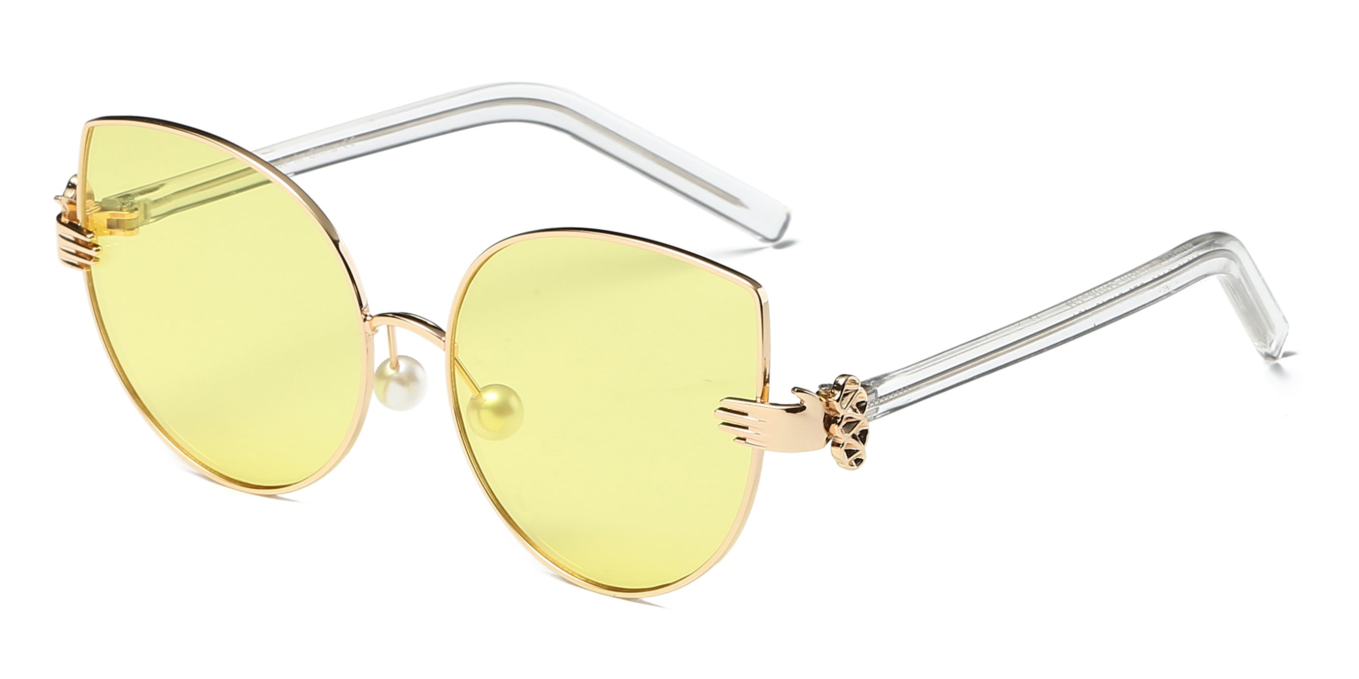 S2042 - Women METAL Frame Cat Eye SUNGLASSES Yellow