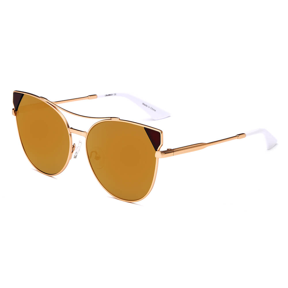 CA02 - Women Round Cat Eye Mirrored FASHION SUNGLASSES Matte Gold - Amber