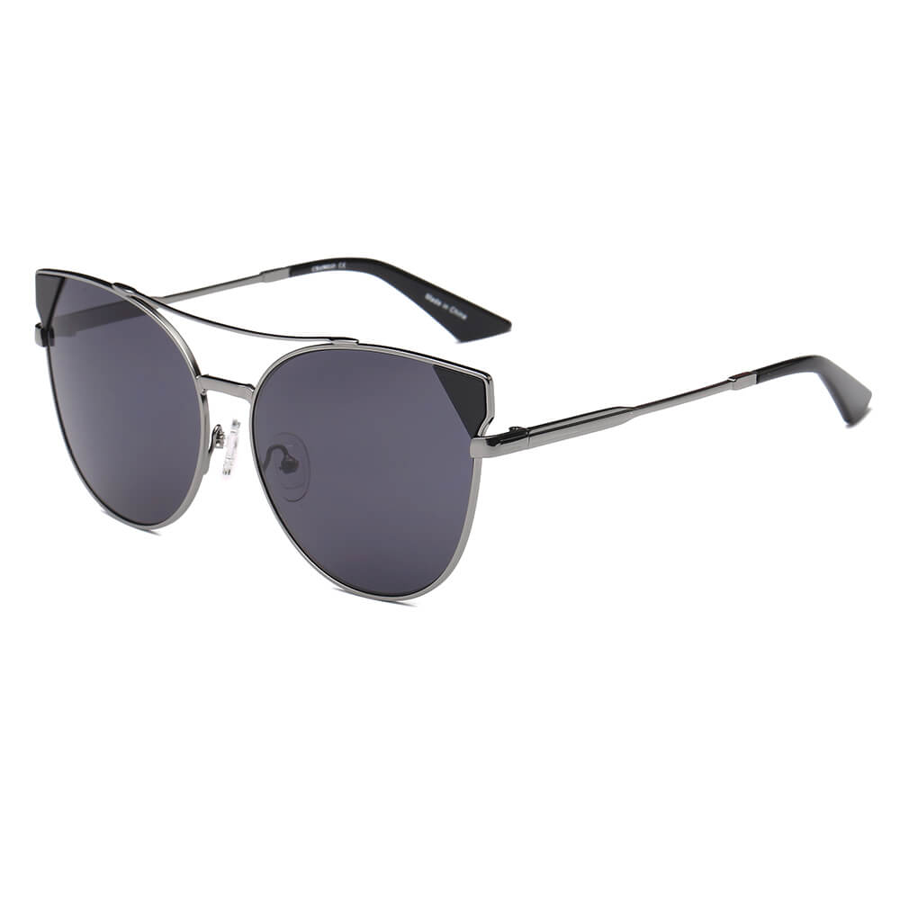 CA02 - Women Round Cat Eye Mirrored FASHION SUNGLASSES Gunmetal - Gray