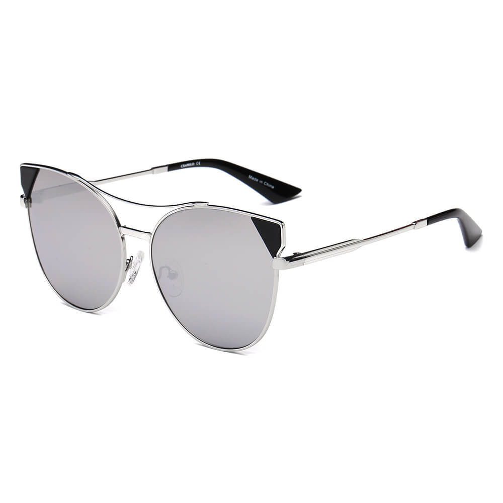 CA02 - Women Round Cat Eye Mirrored FASHION SUNGLASSES Silver - Platinum