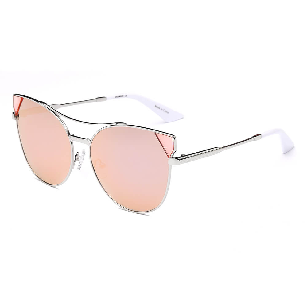 CA02 - Women Round Cat Eye Mirrored FASHION SUNGLASSES Silver - Pink