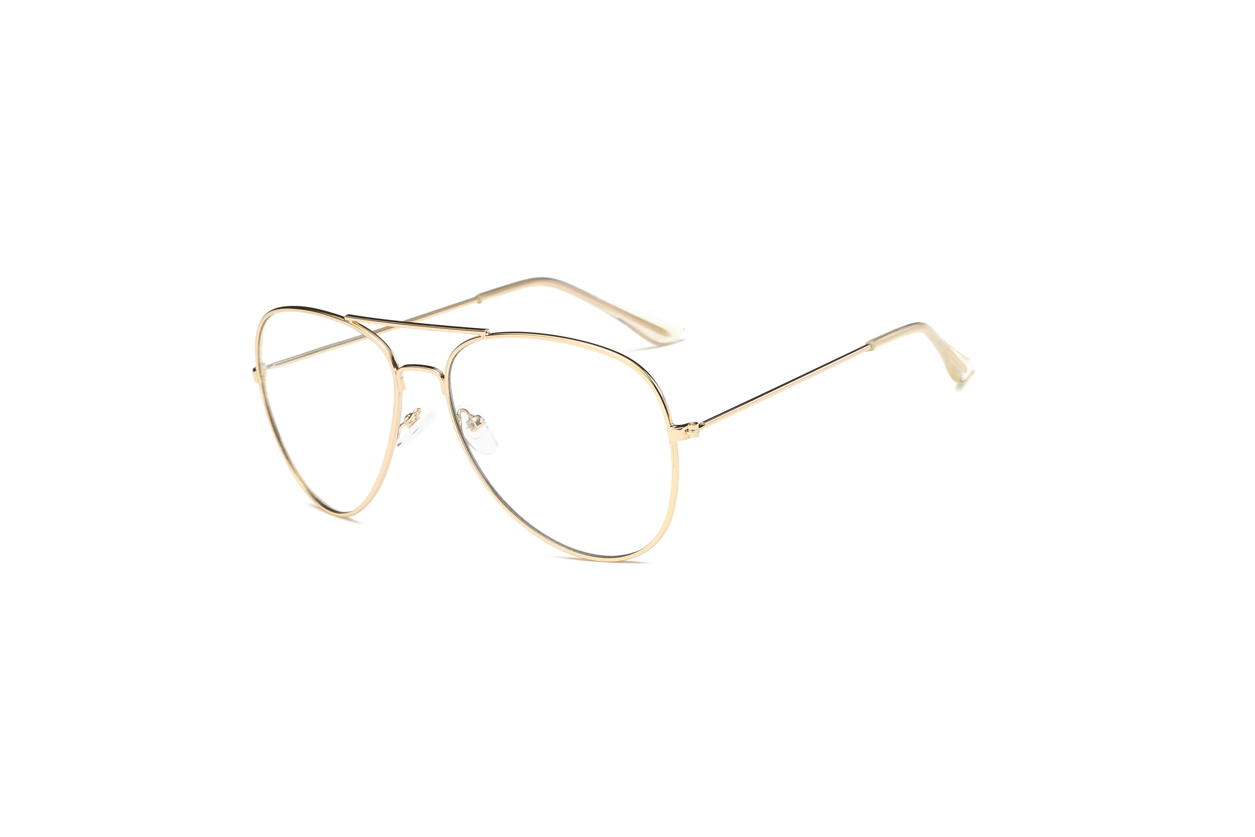 F1002 Trendy Teardrop Aviator Clear Lens Sunglasses GOLD