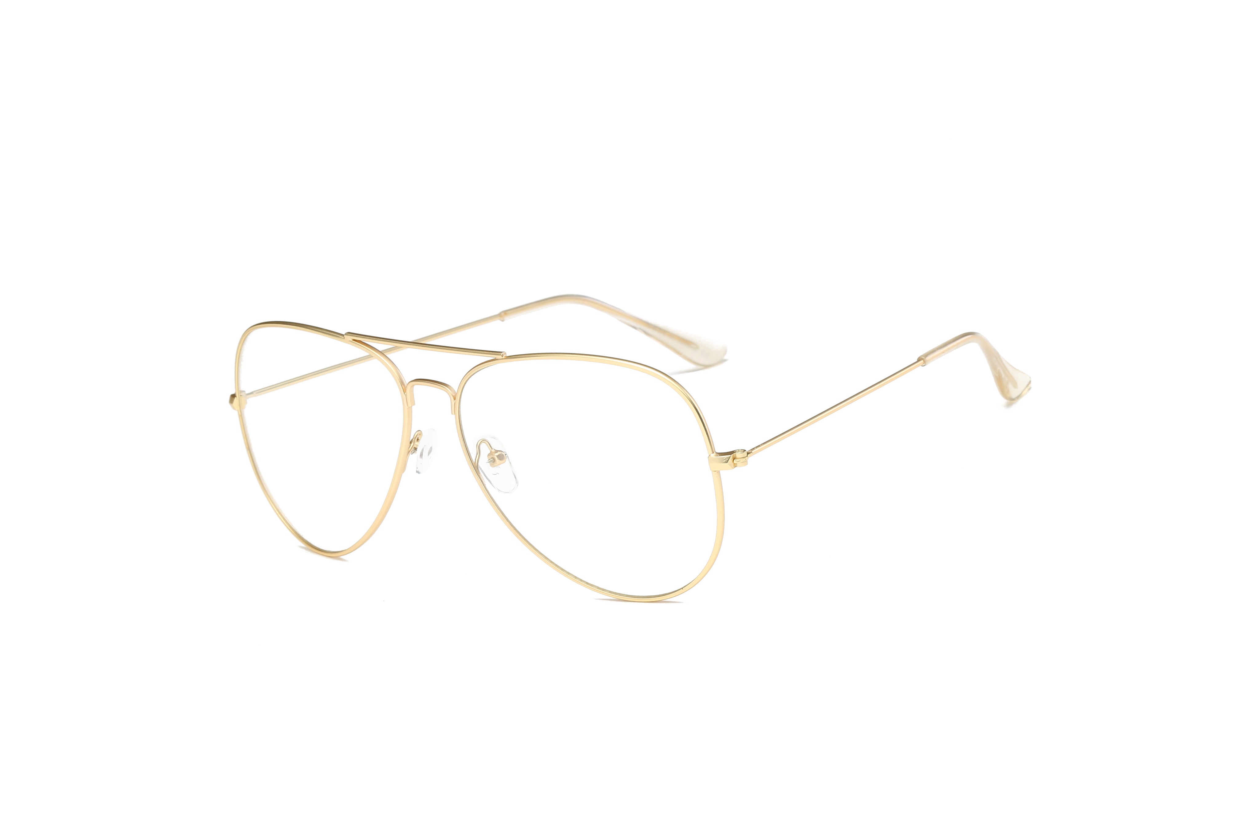 F1001 - Classic Pilot Clear Lens Aviator Fashion Sunglasses GOLD