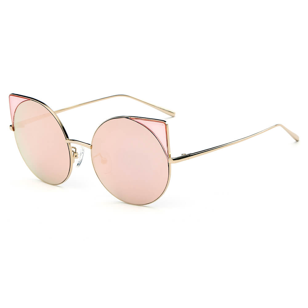 CA03 - Women Mirrored Lens Round Cat Eye Sunglasses GOLD - Barbie