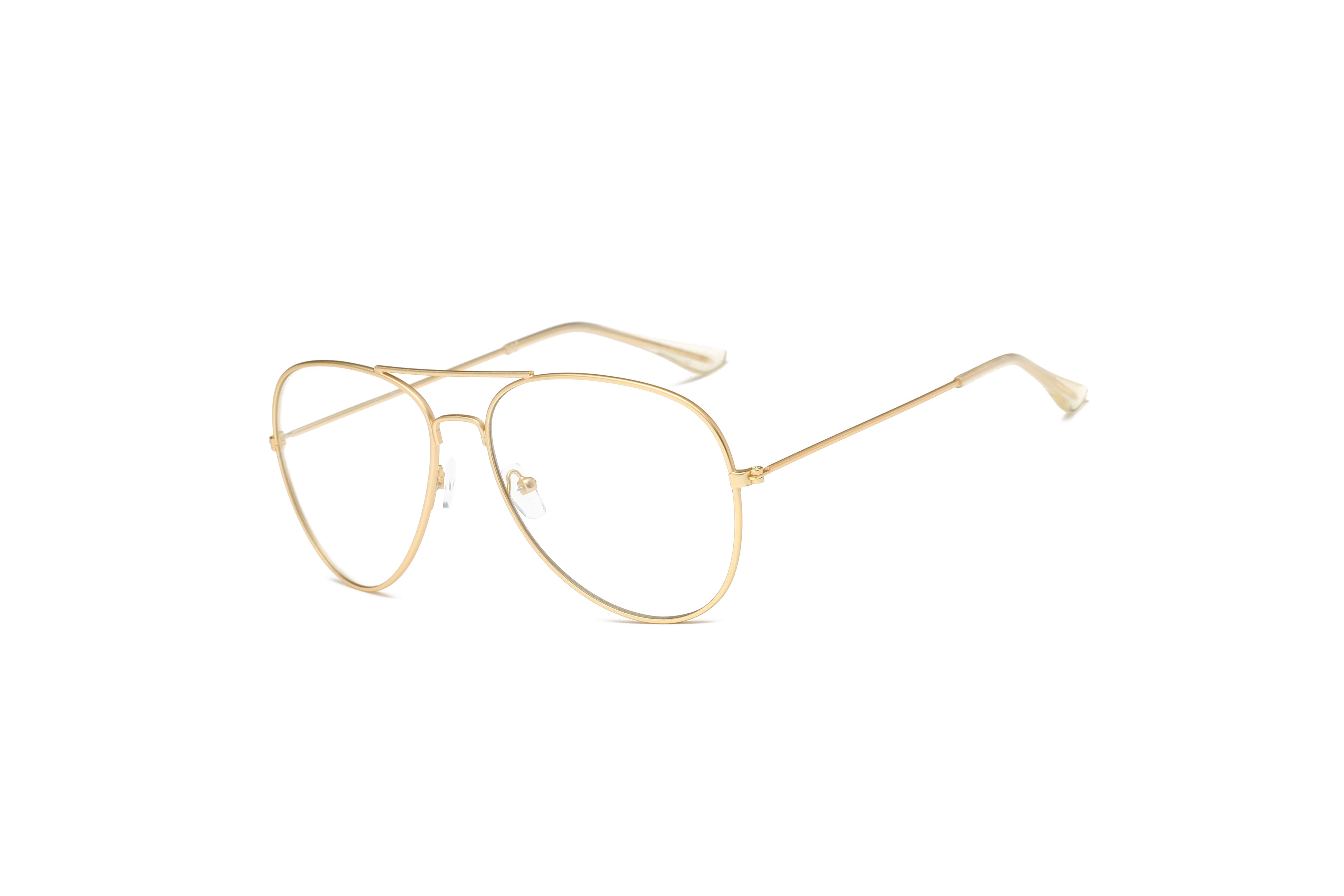 F1002 Trendy Teardrop Aviator Clear Lens Sunglasses Matte GOLD