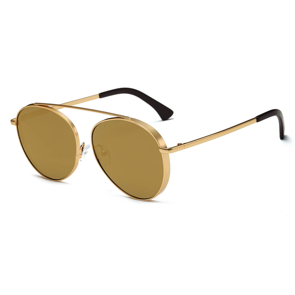 CA08 - Retro Mirrored Lens Teardrop Aviator SUNGLASSES Amber