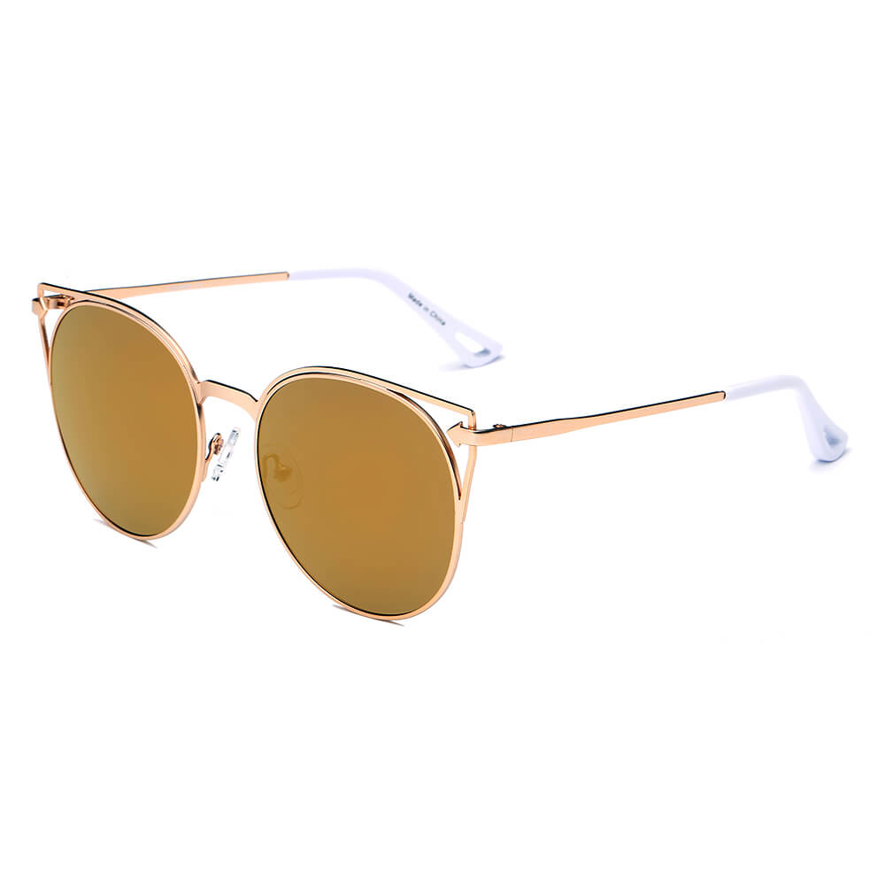 CA04 - Women Round Cat Eye Sunglasses Matte Gold - Amber