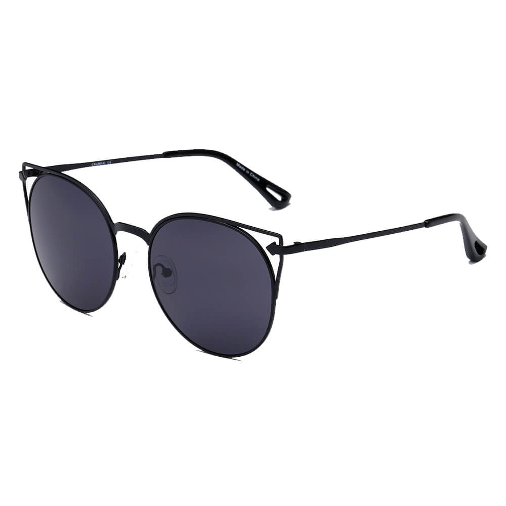 CA04 - Women Round Cat Eye Sunglasses Black - Black