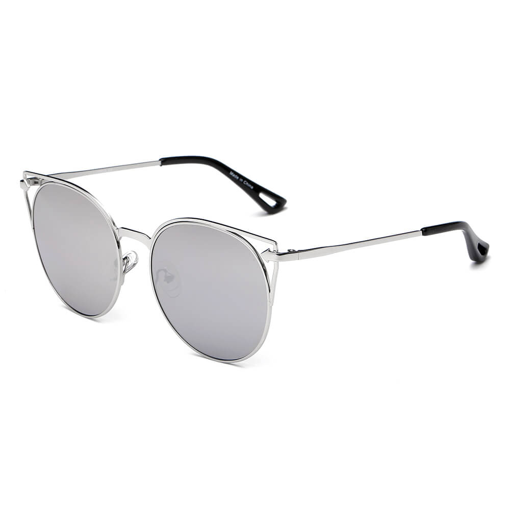 CA04 - Women Round Cat Eye SUNGLASSES Silver - Platinum