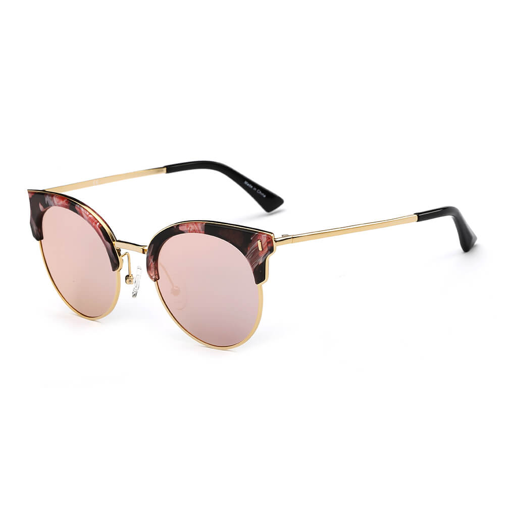 CA05 - Women Half Frame Round Cat Eye POLARIZED SUNGLASSES Pink