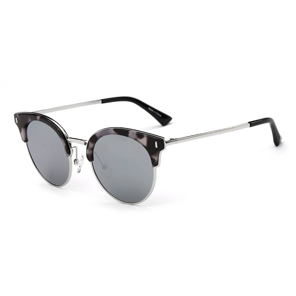 CA05 - Women Half Frame Round Cat Eye Polarized SUNGLASSES Grey