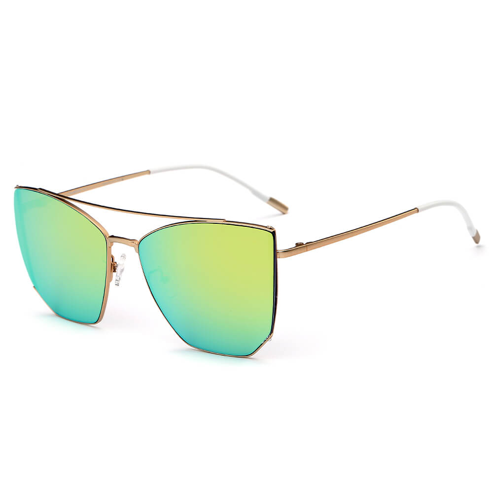 CA06 - Oversize Polygon Mirrored Lens Cat Eye SUNGLASSES Green-Yellow