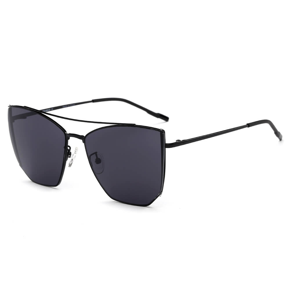 CA06 - Oversize Polygon Mirrored Lens Cat Eye SUNGLASSES Gray