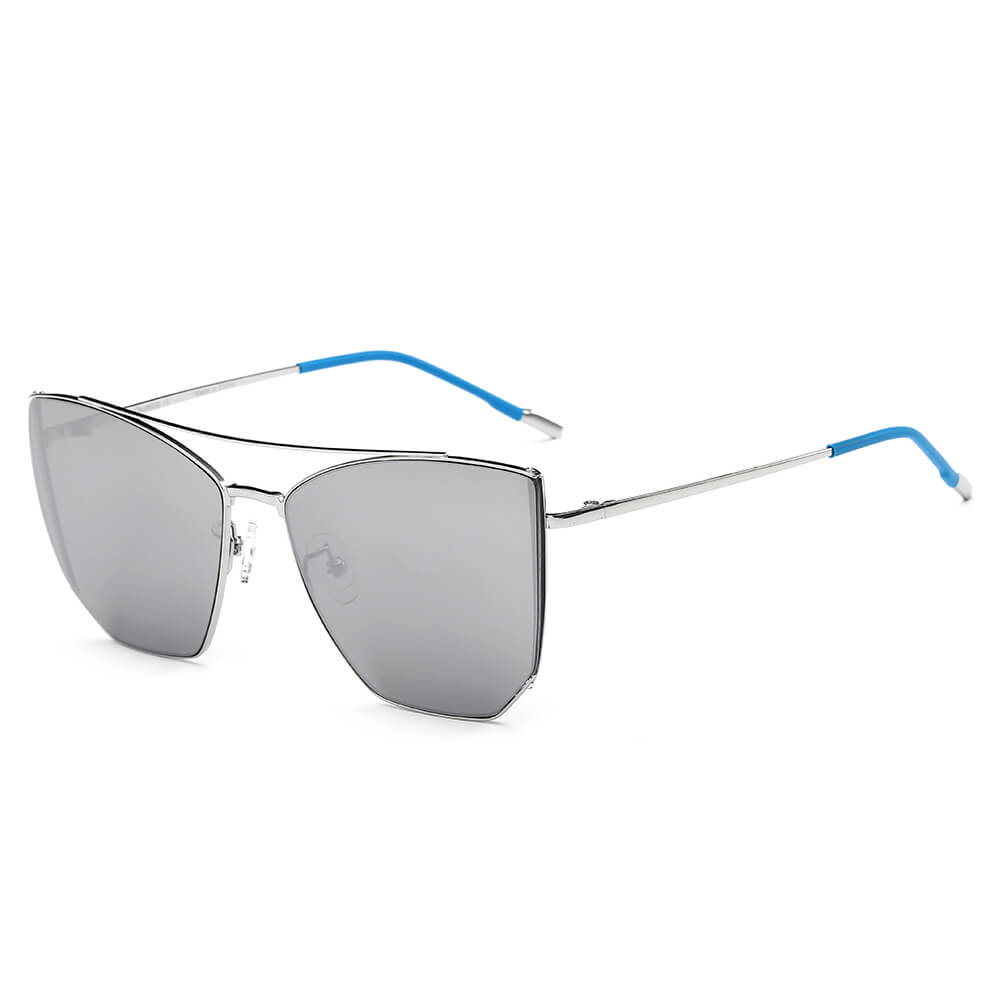 CA06 - Oversize Polygon Mirrored Lens Cat Eye SUNGLASSES Silver