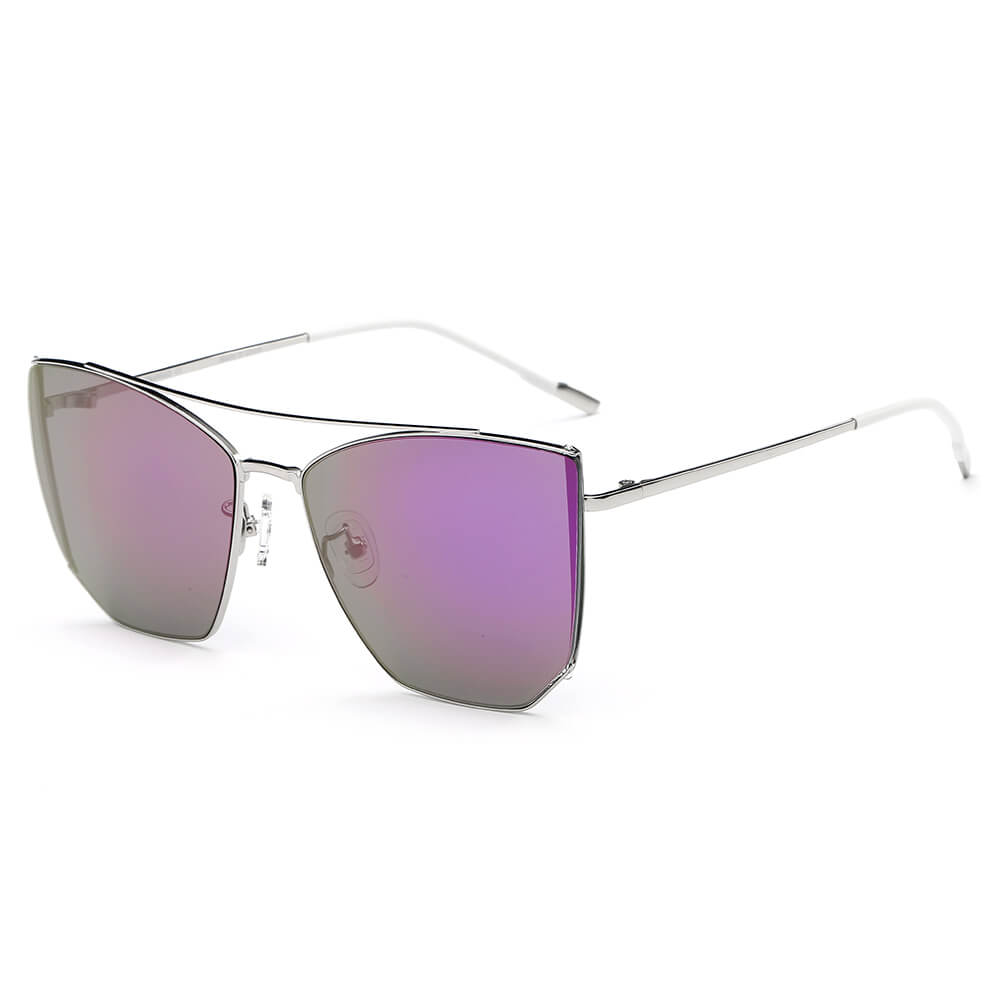 CA06 - Oversize Polygon Mirrored Lens Cat Eye Sunglasses Purple