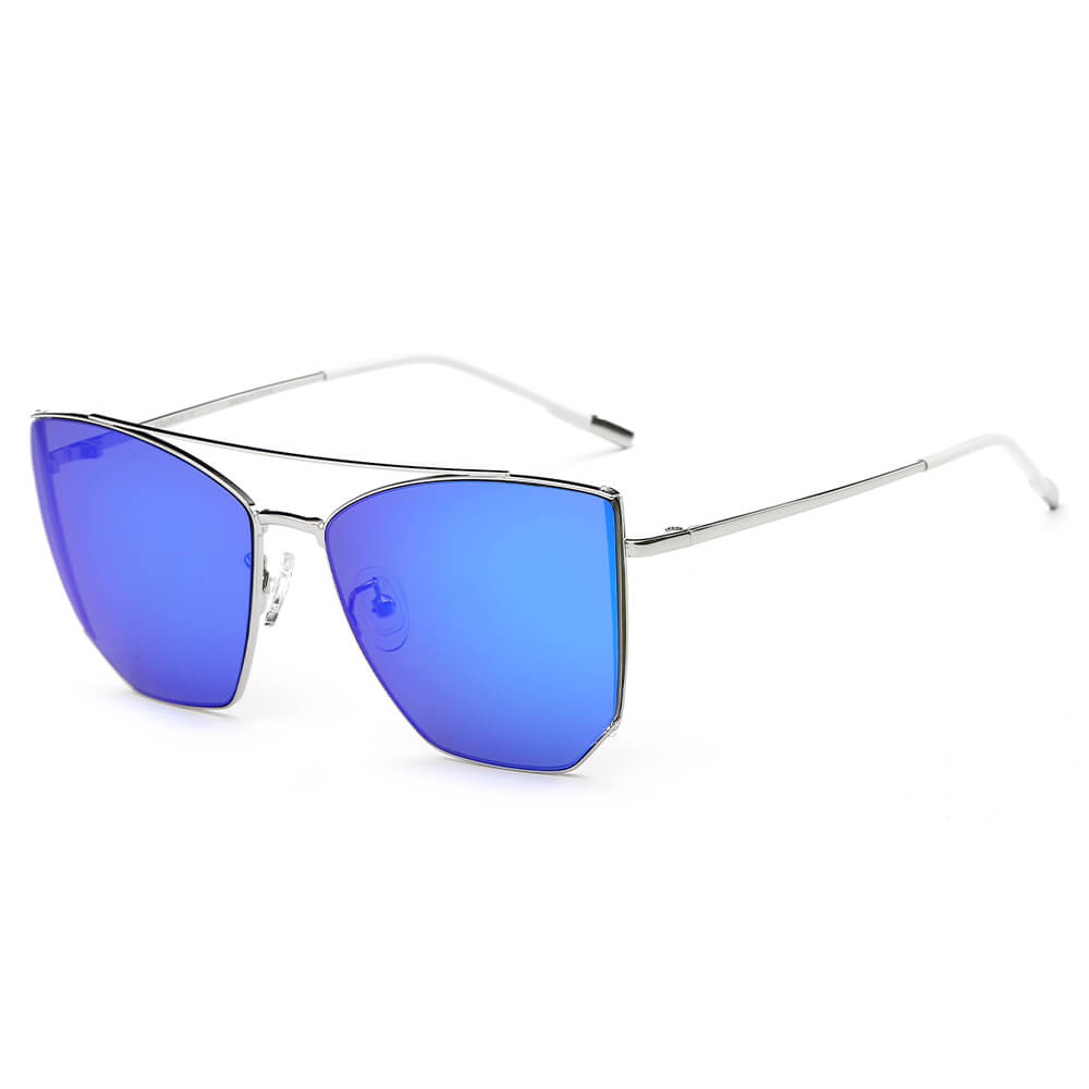 CA06 - Oversize Polygon Mirrored Lens Cat Eye Sunglasses Indigo