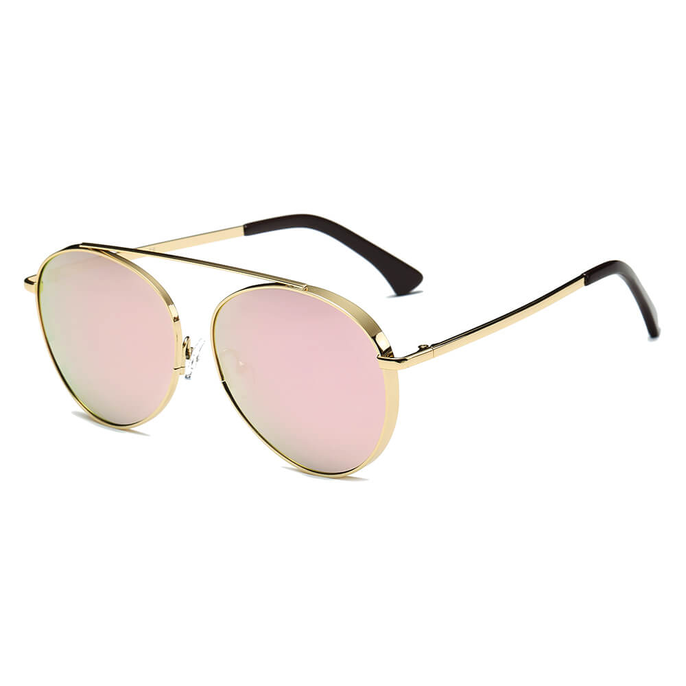 CA08 - Retro Mirrored Lens Teardrop Aviator Sunglasses Pink