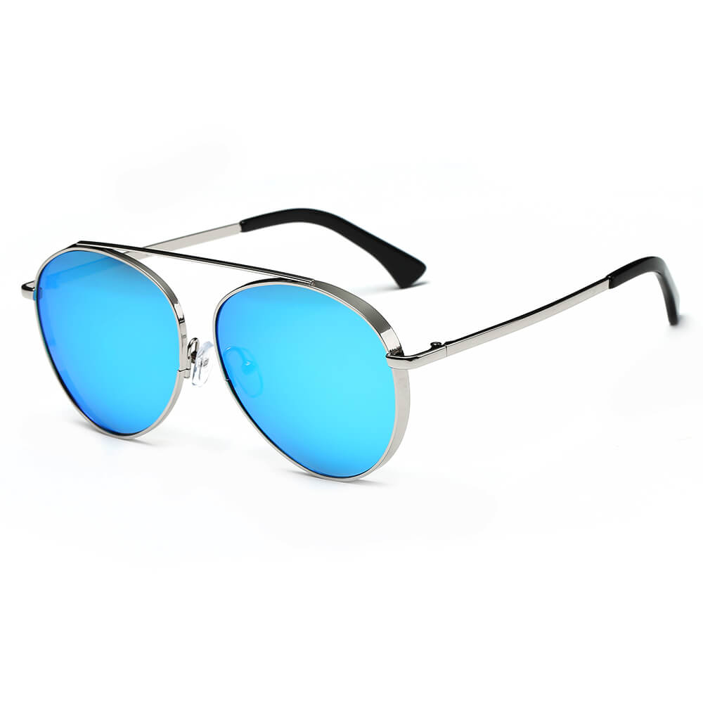 CA08 - Retro Mirrored Lens Teardrop Aviator Sunglasses Ice Blue