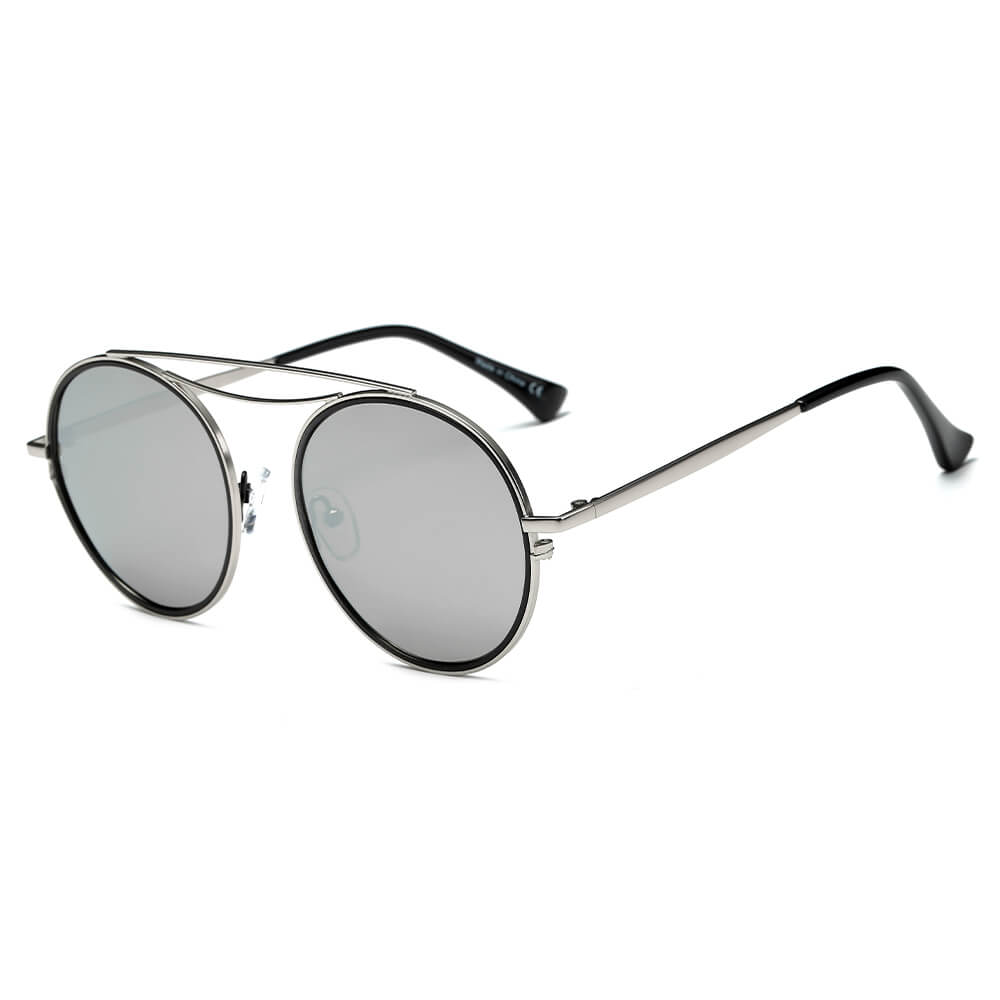 CA10 - POLARIZED Circle Round Brow-Bar Fashion SUNGLASSES Silver