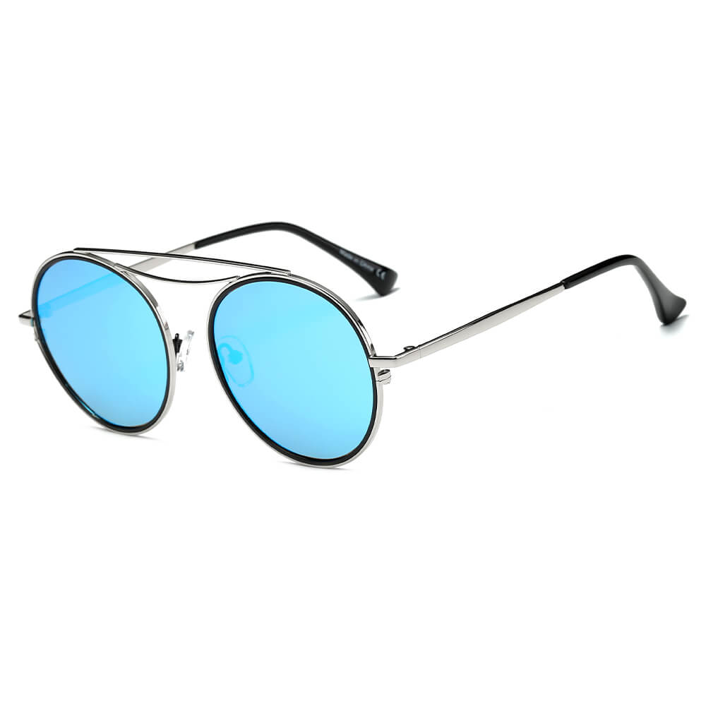 CA10 - Polarized Circle Round Brow-Bar FASHION SUNGLASSES Ice Blue