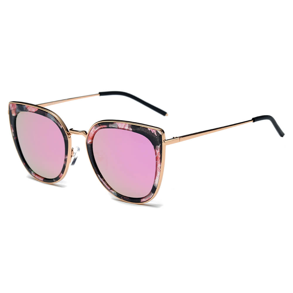 CA11 - Women POLARIZED Cat Eye SUNGLASSES Floral Pink