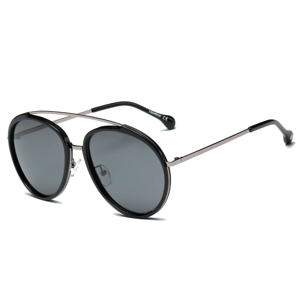 CA13 - Polarized Circle Round Brow-Bar Fashion Sunglasses Gray