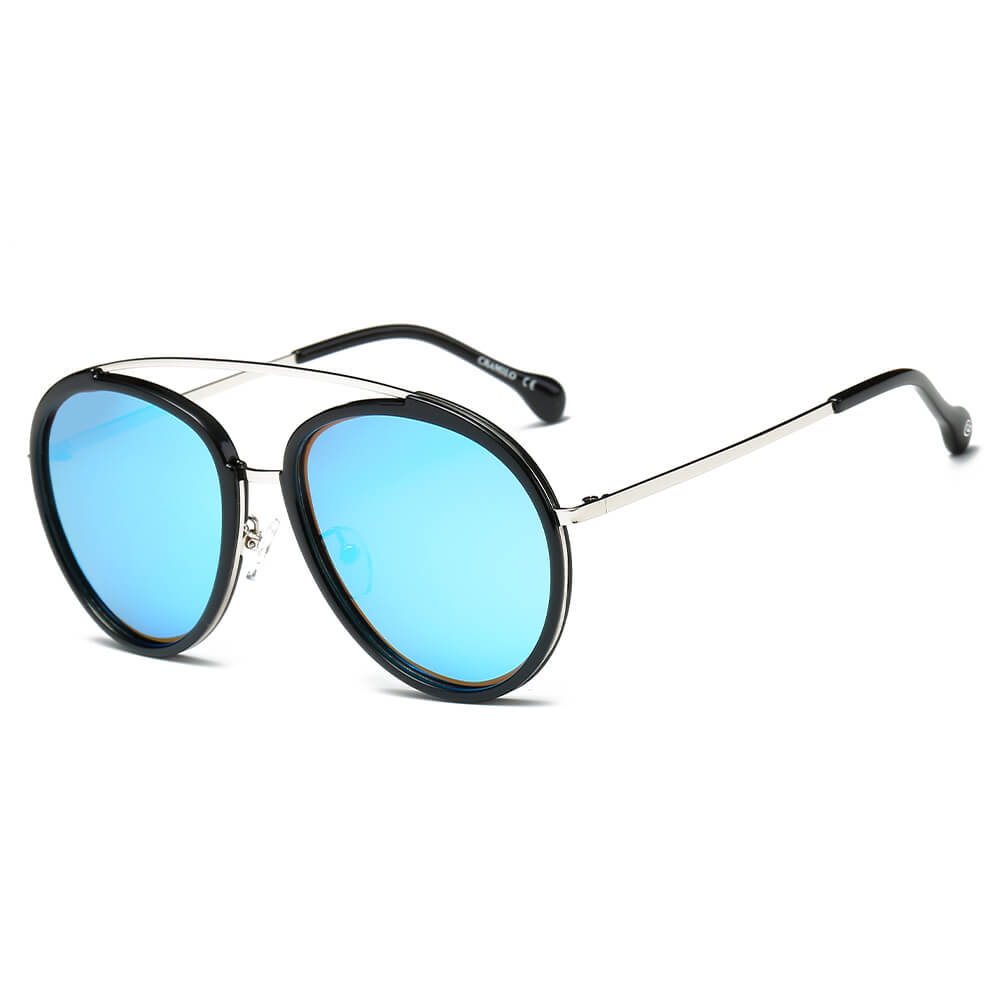 CA13 - POLARIZED Circle Round Brow-Bar Fashion SUNGLASSES Ice Blue