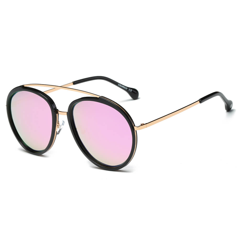 CA13 - Polarized Circle Round Brow-Bar Fashion Sunglasses BARBIE