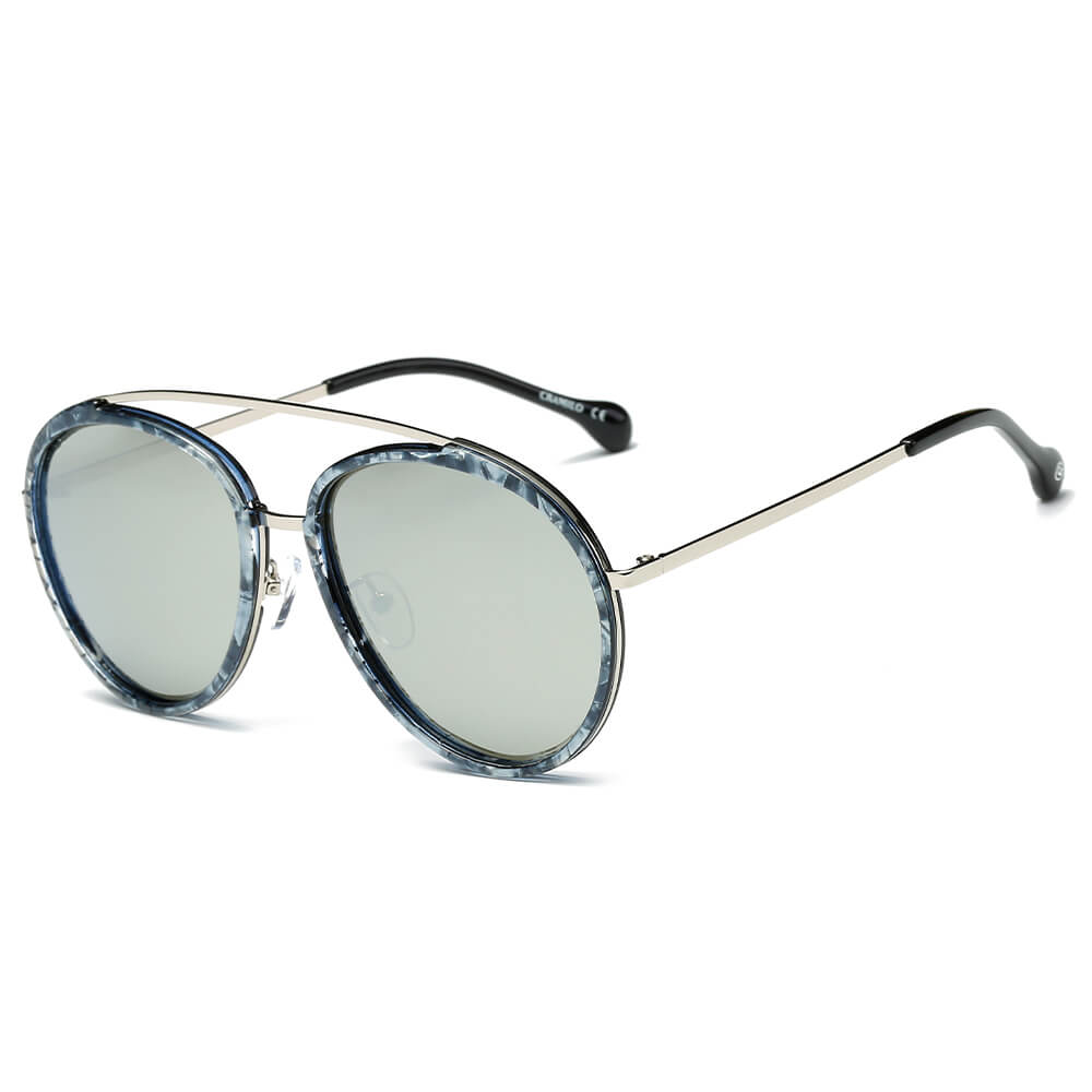 CA13 - POLARIZED Circle Round Brow-Bar Fashion SUNGLASSES Mercury