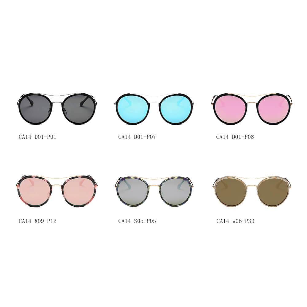CA14 - Round Retro Polarized Brow-Bar Circle Fashion Sunglasses Assorted/Mixed