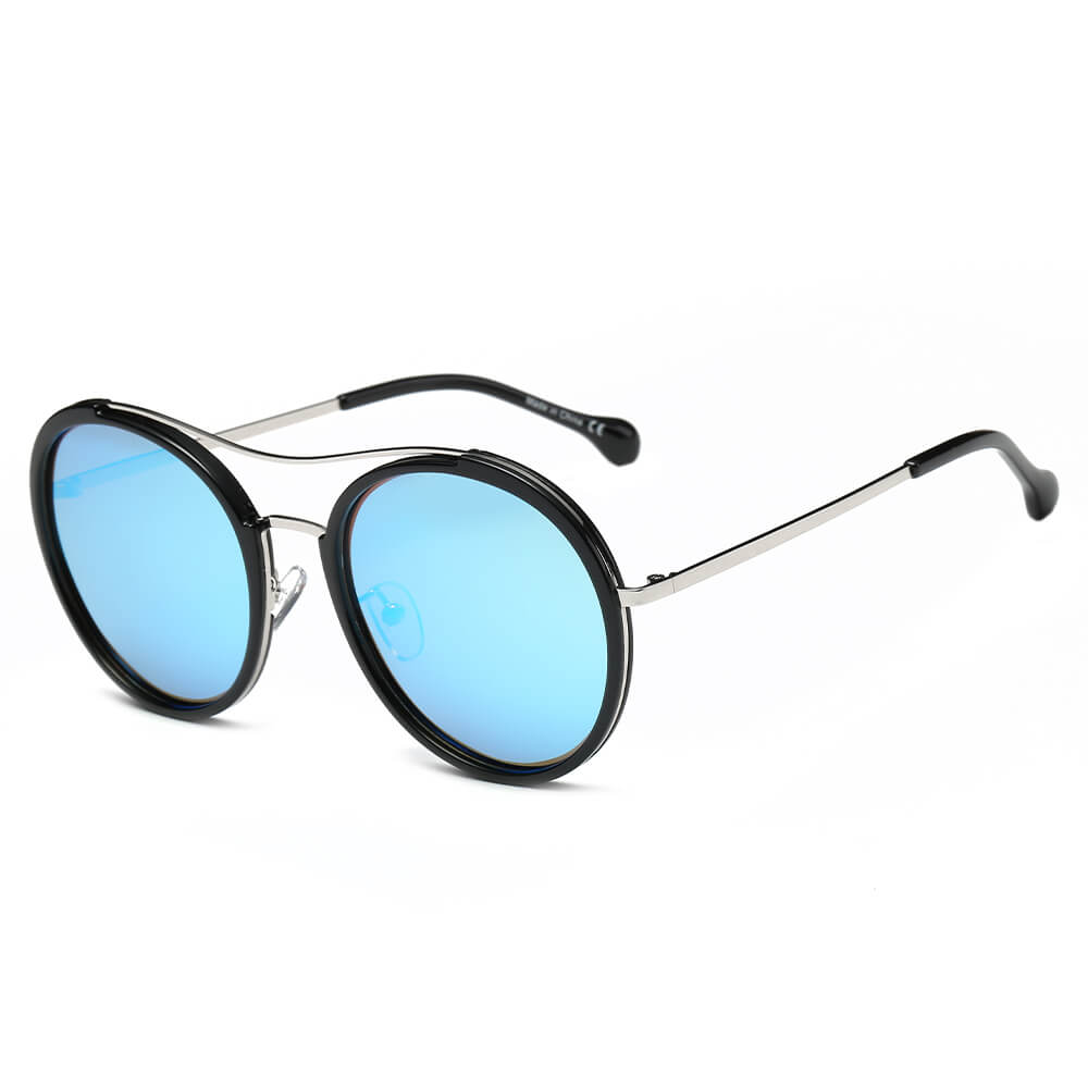 CA14 - Round Retro Polarized Brow-Bar Circle FASHION SUNGLASSES Ice Blue