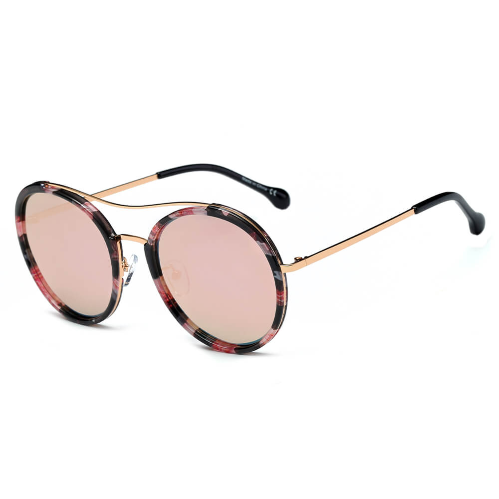 CA14 - Round Retro Polarized Brow-Bar Circle Fashion SunGLASSES Peach