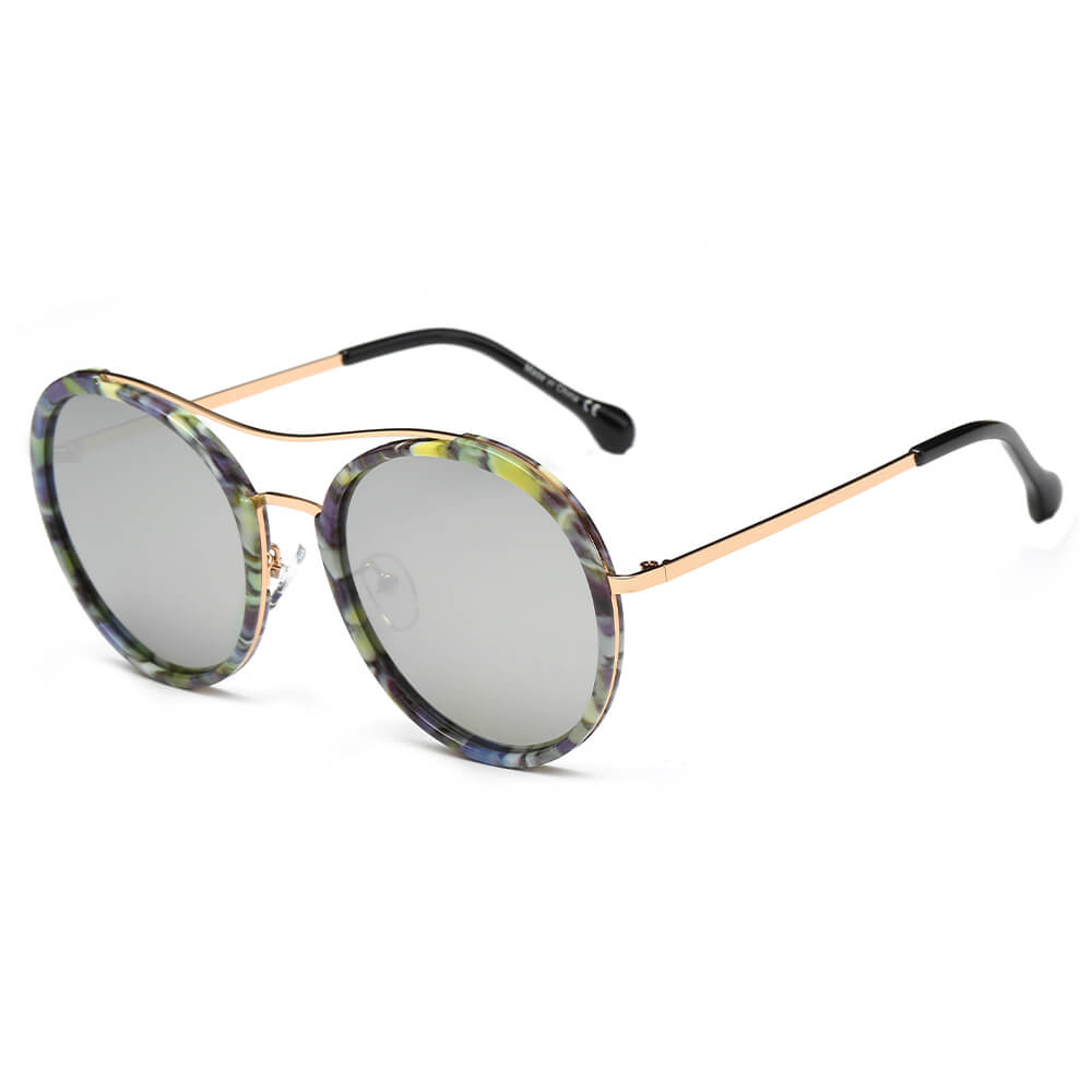 CA14 - Round Retro Polarized Brow-Bar Circle FASHION SUNGLASSES Mercury